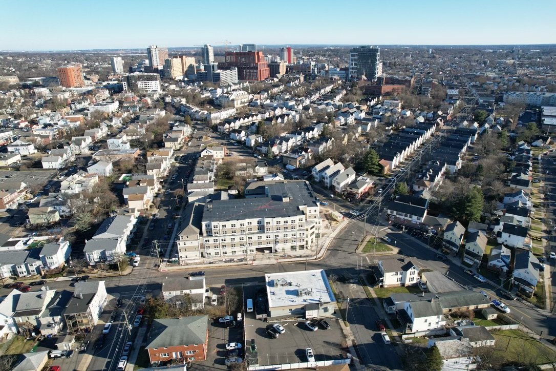 Aerial view of a completed multi-family building by Kurt J. Ludwig, AIA